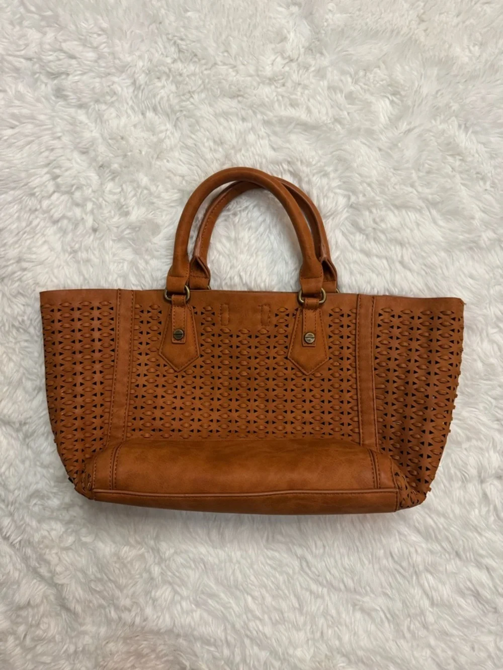 Steve Madden Brown Laser-Cut Satchel Tote